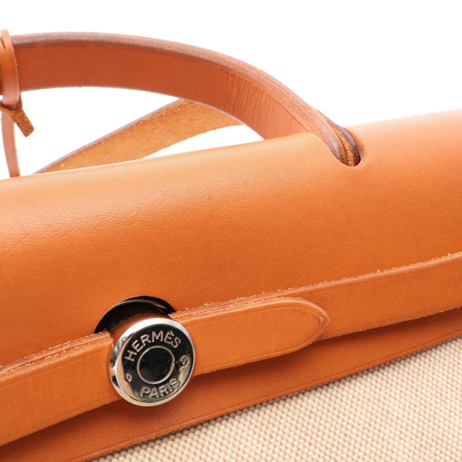 HERMES Ailebag PM 米色 自然色 2WAY 手提包 Vache 皮革 Hunter Vache 皮革 Hunter / Toile H 米色 棕色 二手-10