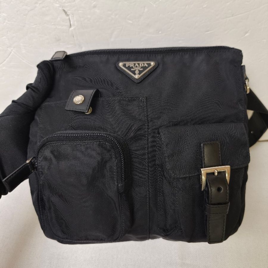 ㊣✨PRADA✨普拉達 黑色 帆布 三角標 口袋 腰包 胸包 肩背包 /二手包/二手精品/保證正品🌳二手樹屋🌳-1
