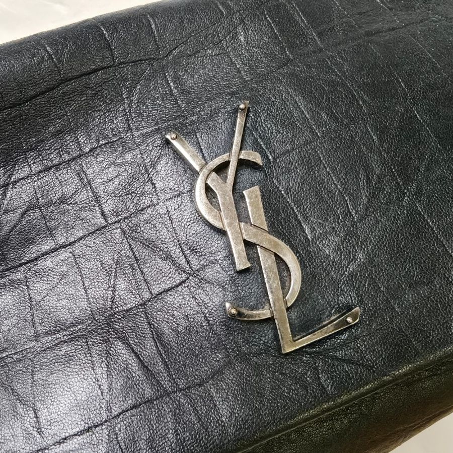 ㊣✨YSL✨SAINT LAURENT 聖羅蘭 West Hollywood 黑色 牛皮 鱷魚壓紋 仿舊銀 鏈條 肩背包 斜背包/二手精品/二手包🌳二手樹屋🌳-13