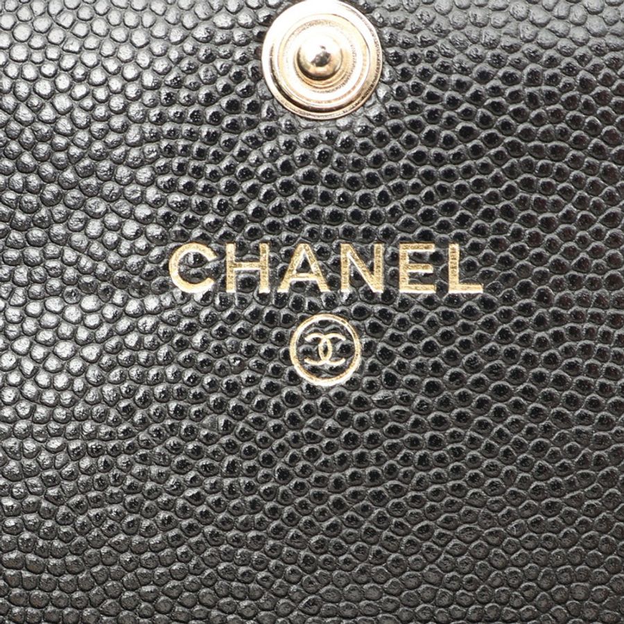 CHANEL 香奈兒 扣式 二折中夾 黑色 荔枝紋 牛皮 水鑽雙C AP3339-4
