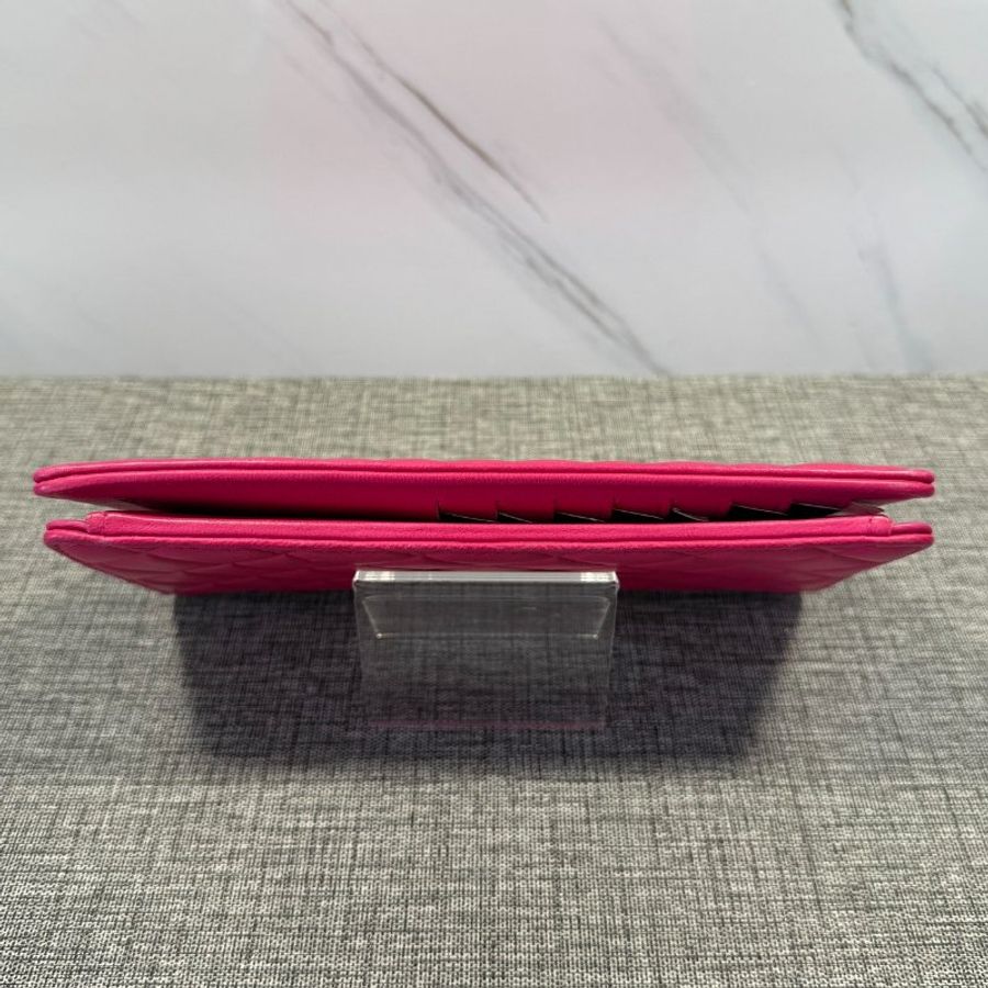 CHANEL 牛皮格紋對開長夾 桃粉-2