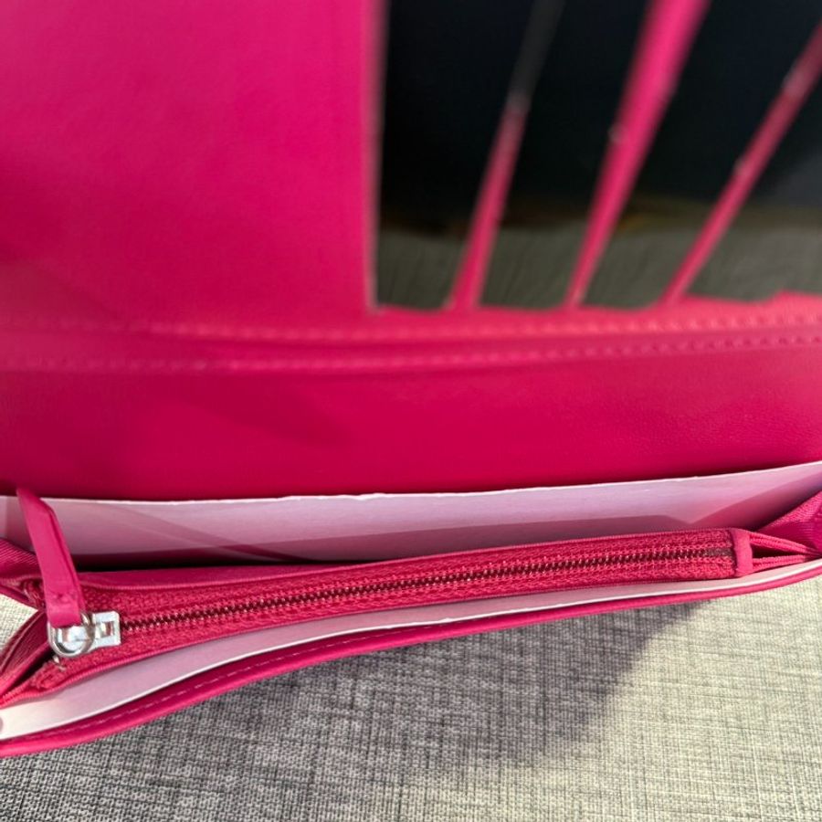 CHANEL 牛皮格紋對開長夾 桃粉-4