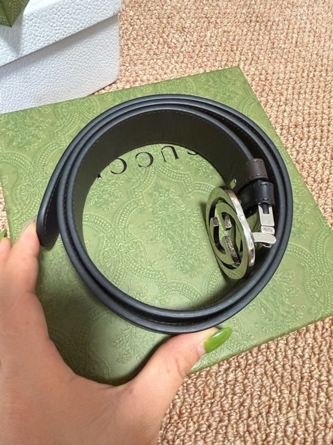 Gucci 古馳男士黑色皮帶 雙G扣 寬度3.5 碼數90未使用 帶原盒-3