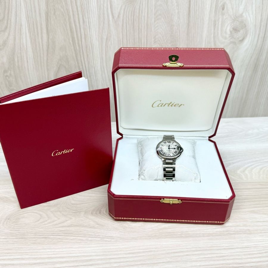 Cartier 質感女必備✨ballon bleu白錶盤藍氣球機械腕錶33mm/W6920071-2
