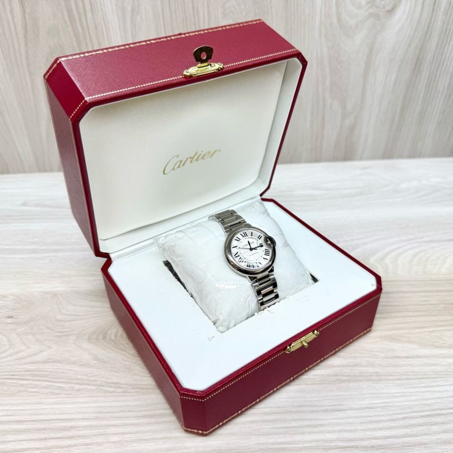Cartier 質感女必備✨ballon bleu白錶盤藍氣球機械腕錶33mm/W6920071-5