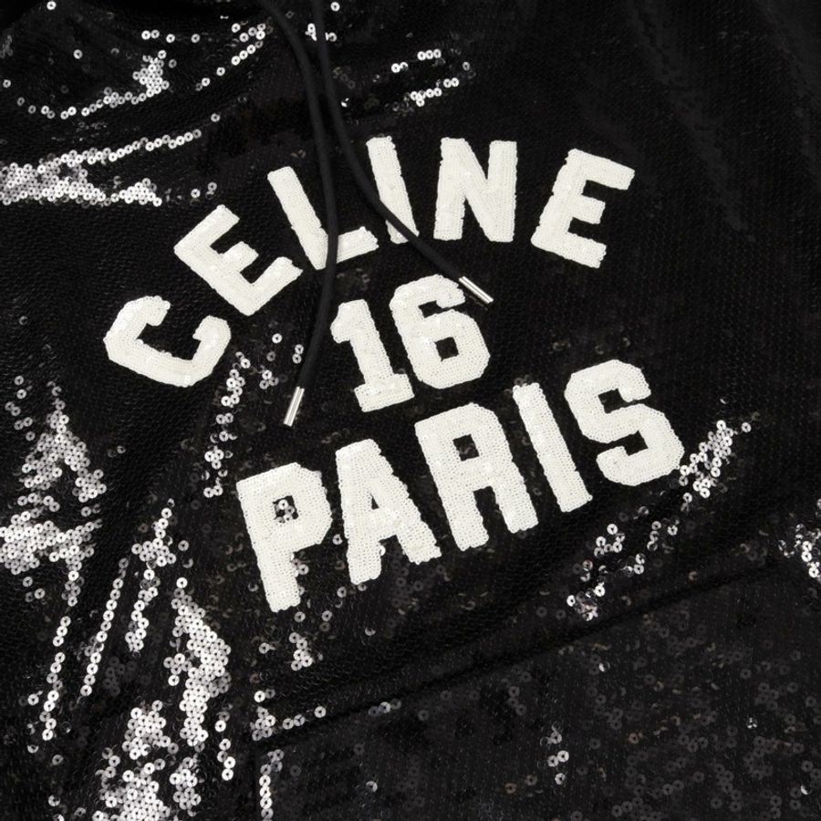 CELINE 亮片 Logo 連帽衫,純棉材質,黑白配色,男士 #S-4