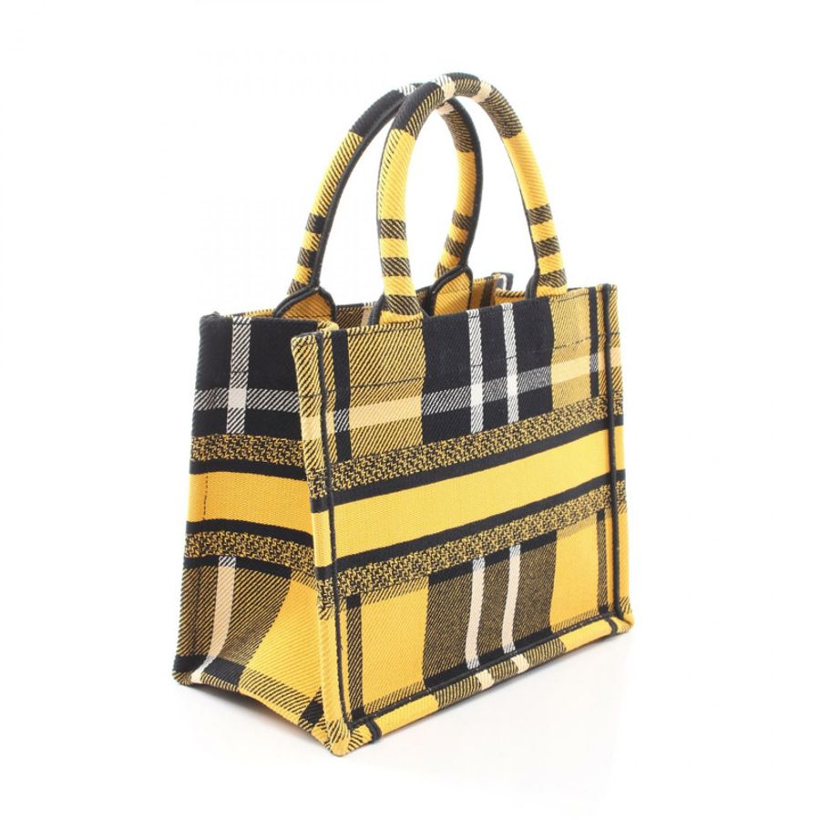 Christian Dior BOOK TOTE 小格紋帆布手提包 黃黑色 二手-1
