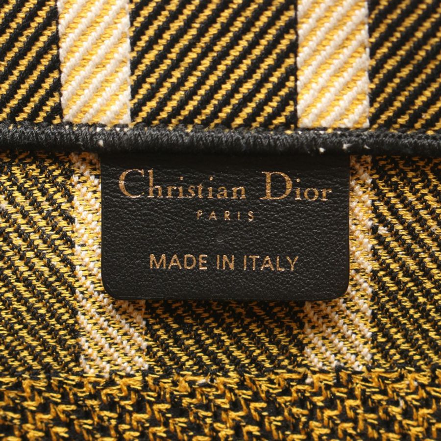 Christian Dior BOOK TOTE 小格紋帆布手提包 黃黑色 二手-3