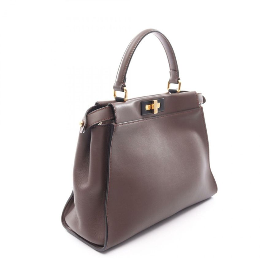 FENDI Peekaboo 常規款手提包 8BN290 皮革 棕色 二手 女士-1