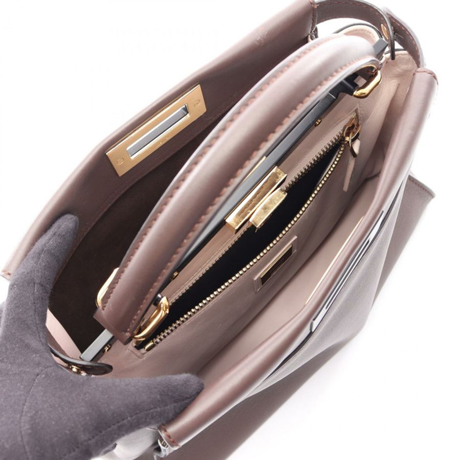 FENDI Peekaboo 常規款手提包 8BN290 皮革 棕色 二手 女士-2