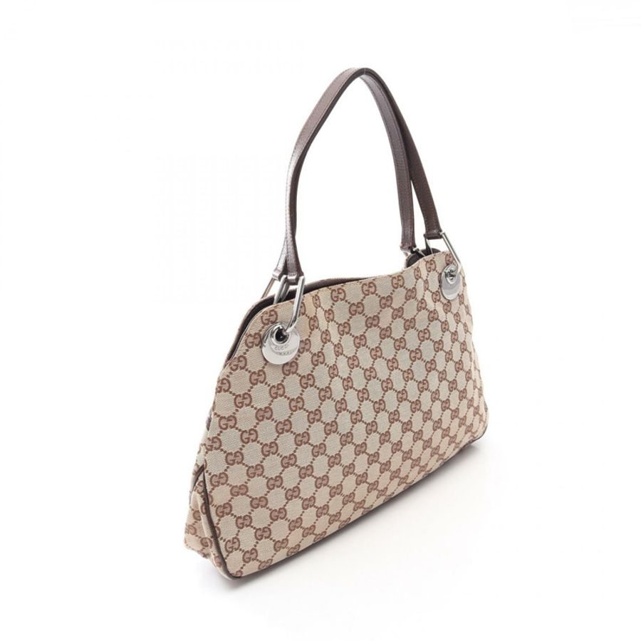 GUCCI GG帆布肩背包 121023 帆布皮革 米色棕色 二手 女士-1