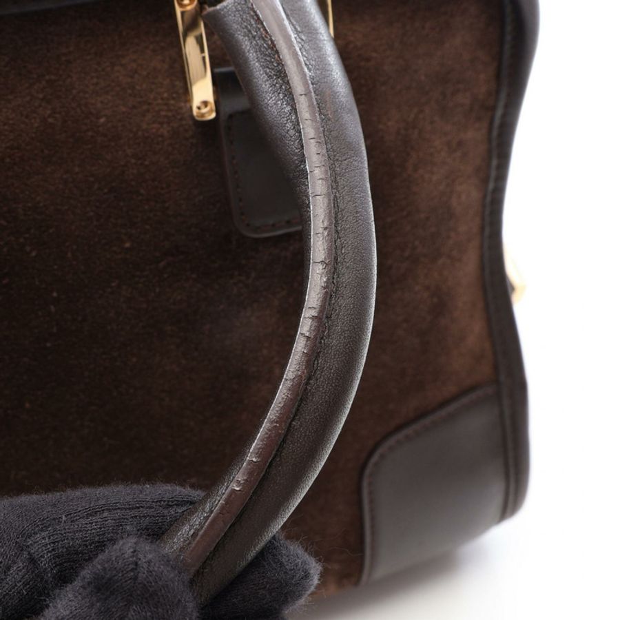 LOEWE Americana 28 手袋 棕色麂皮 二手 女士-11