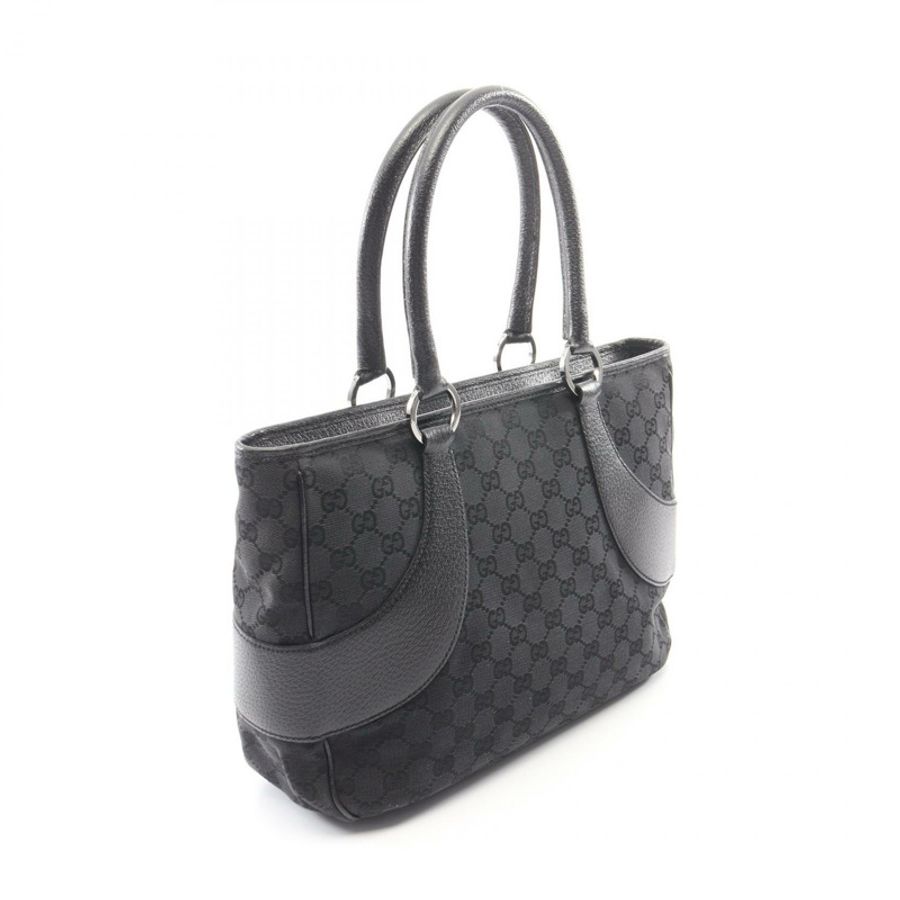 GUCCI GG帆布手提包 113011 帆布皮革黑色二手女款-1