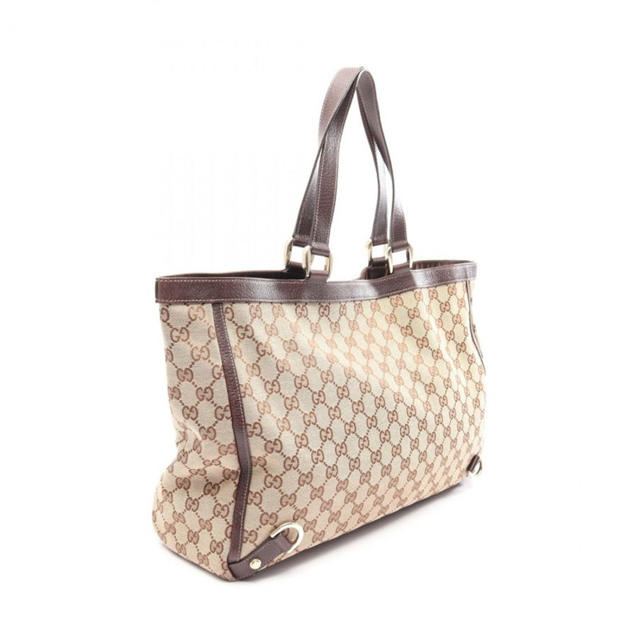 GUCCI Abbey GG帆布托特包 141472 帆布皮革 米色 棕色 二手 女士-1
