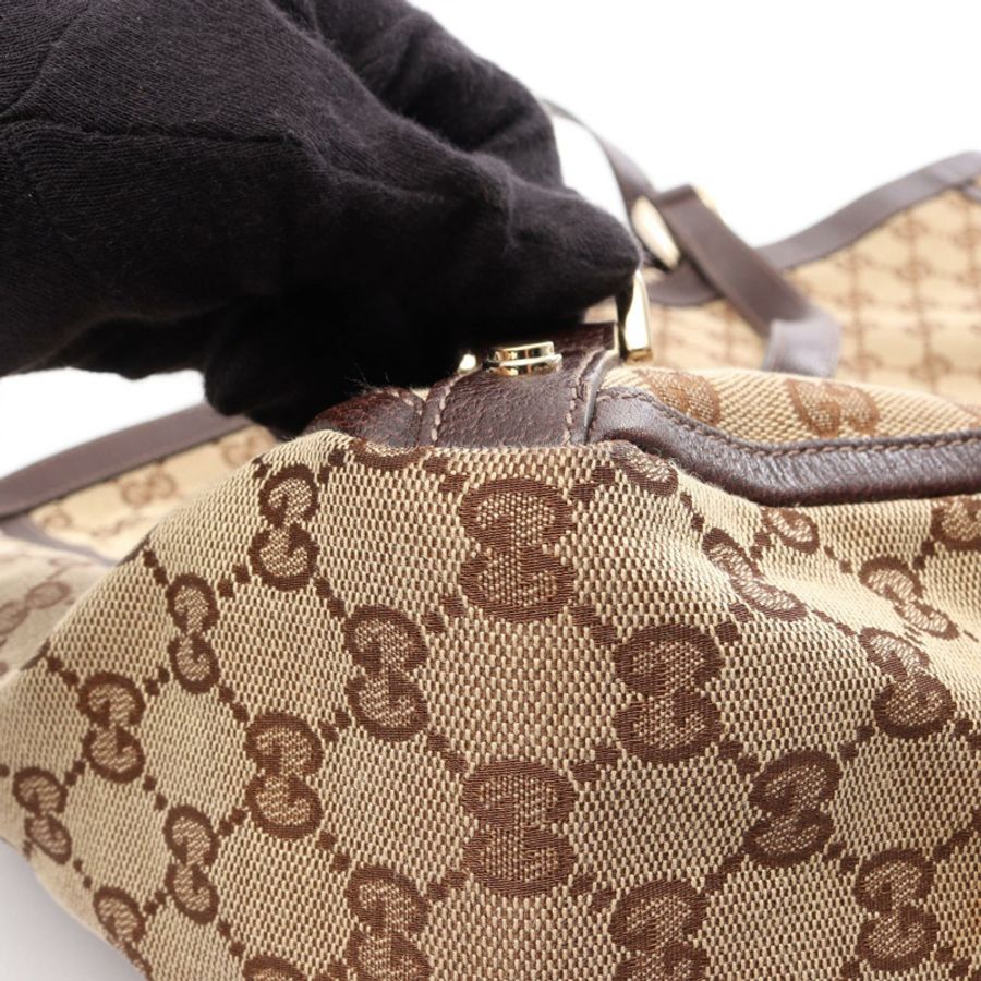 GUCCI Abbey GG帆布托特包 141472 帆布皮革 米色 棕色 二手 女士-9