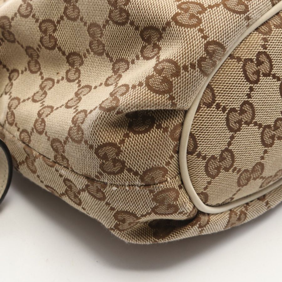 GUCCI GG帆布肩背包 388930 帆布皮革 米色 白色 二手 女士-4