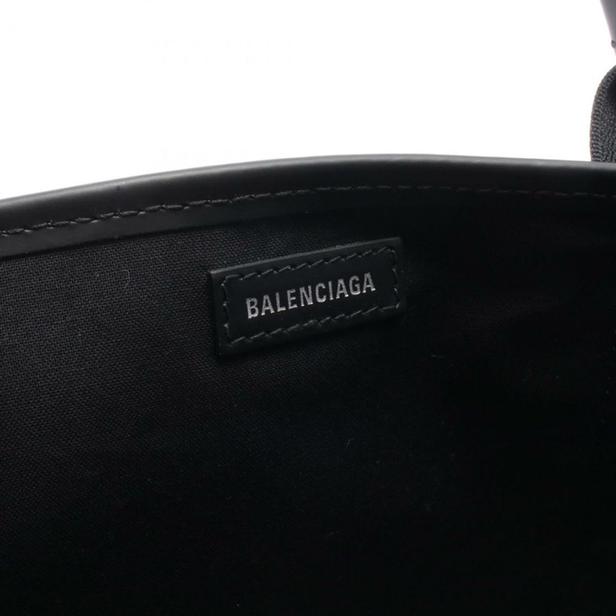 BALENCIAGA 海軍藍 Cabas XS 2WAY 手袋 帆布 皮革 米色 黑色 二手 女士-3