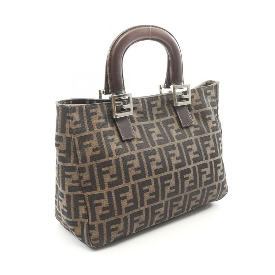 FENDI Zucca 手袋帆布皮革棕色二手女式-1