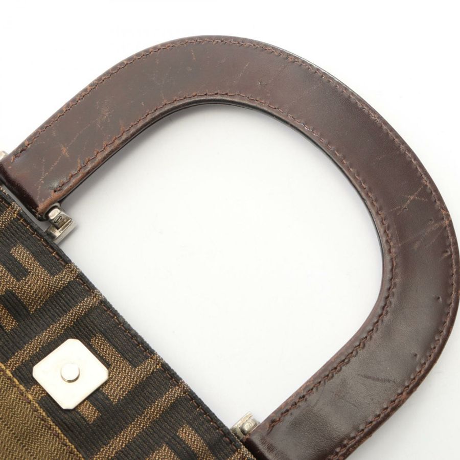 FENDI Zucca 手袋帆布皮革棕色二手女式-4