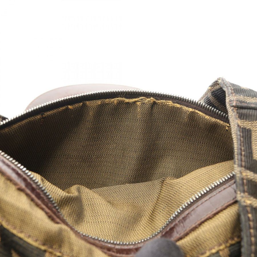 FENDI Zucca 手袋帆布皮革棕色二手女式-9
