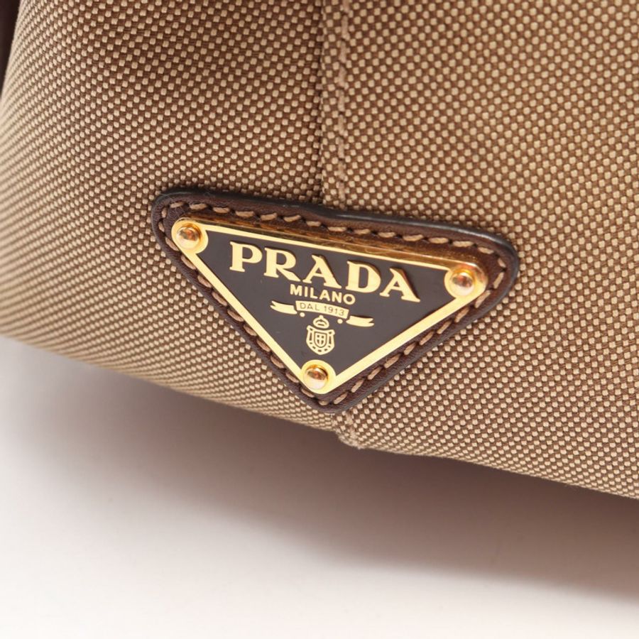 PRADA LOGO JACQUARD 肩挎斜背包 1BA111 帆布皮革 米棕色-4