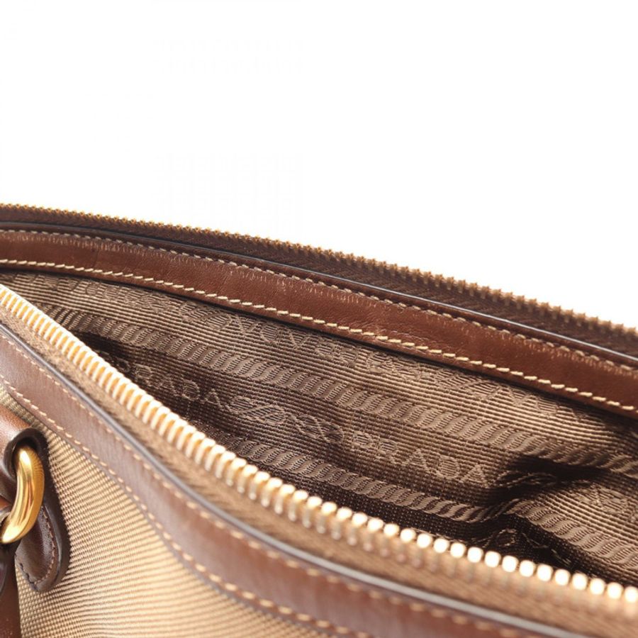 PRADA LOGO JACQUARD 肩挎斜背包 1BA111 帆布皮革 米棕色-17