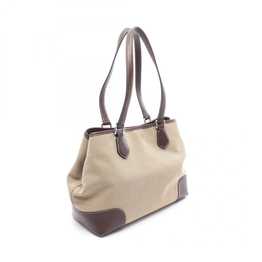 PRADA Logo 提花手提單肩包 BR3412 帆布皮革 米棕色 二手-1