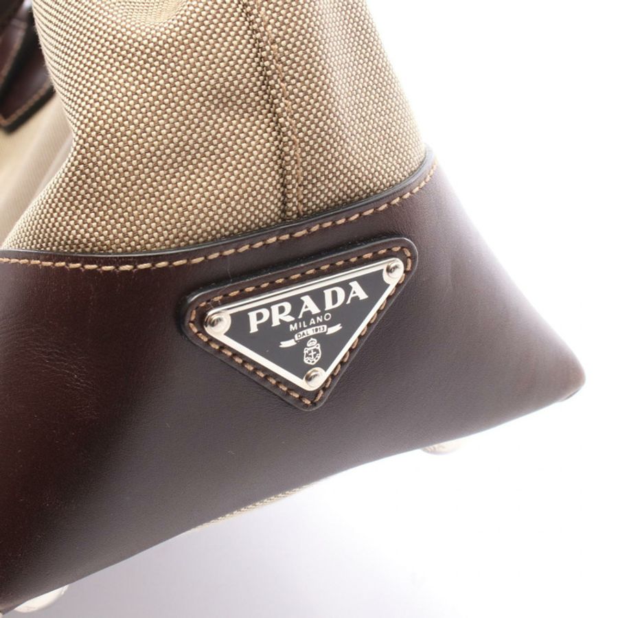 PRADA Logo 提花手提單肩包 BR3412 帆布皮革 米棕色 二手-4