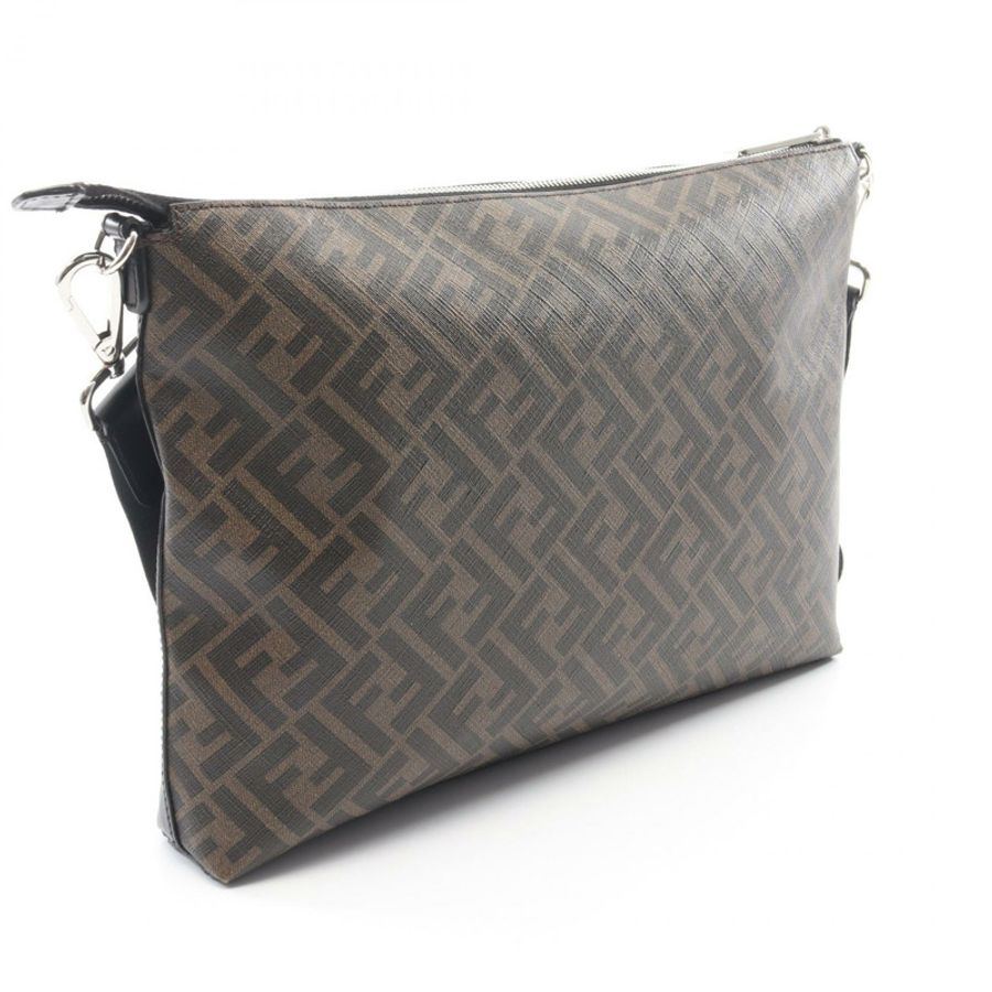 FENDI Zucca 肩斜背包 7VA470 PVC塗層帆布皮革 黑色 二手-1