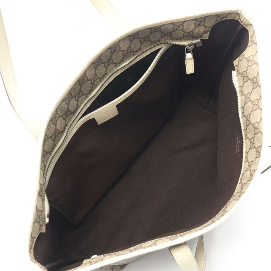 GUCCI GG Supreme 手提單肩包 211137 帆布皮革 米色 白色 二手 女士-2