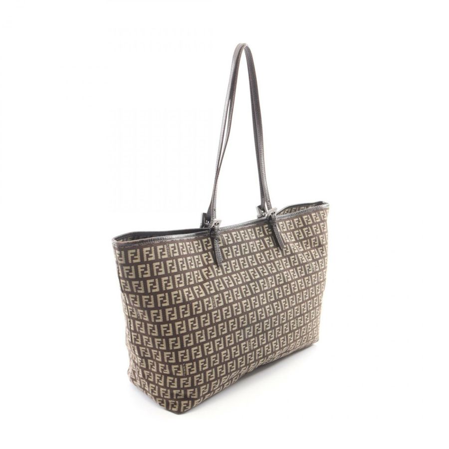FENDI Zucchino 手提包,帆布皮革,米棕色,二手女款-1