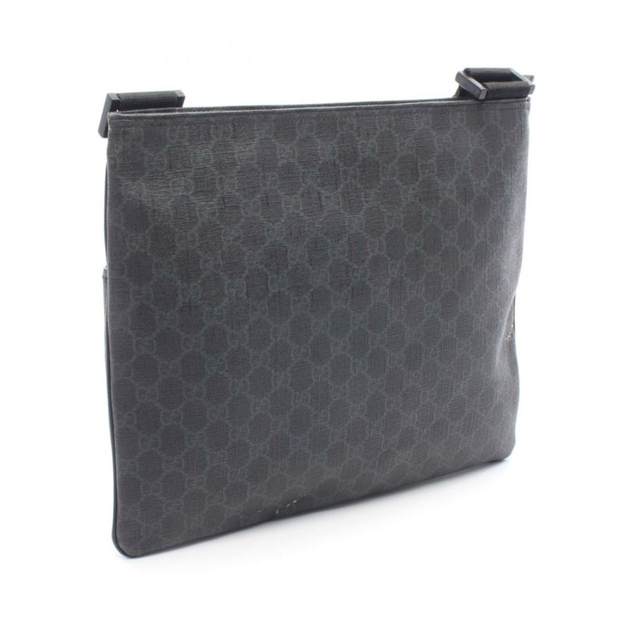 GUCCI GG Supreme 單肩斜背包 162904 帆布皮革 黑色 灰色 二手-1