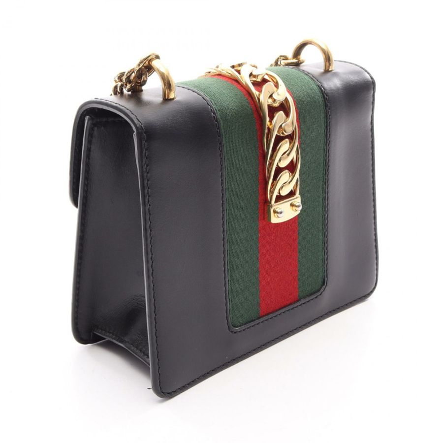 GUCCI Sylvie Webline 鏈條斜背包 431666 皮革 黑色 紅色 二手-1