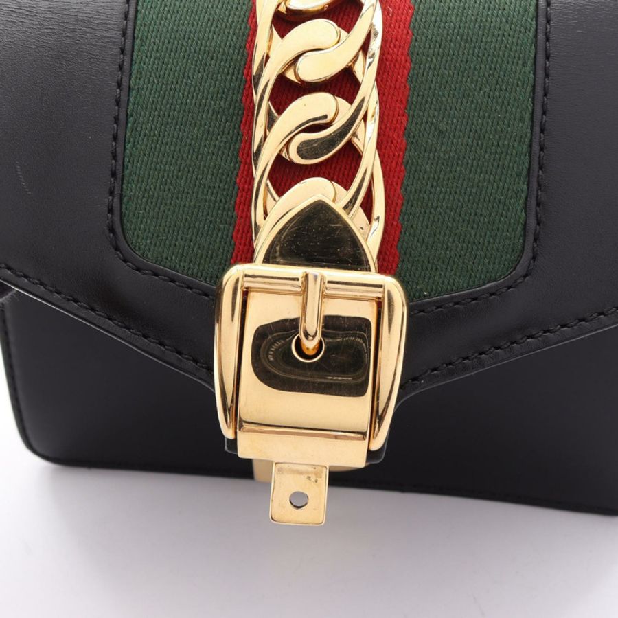 GUCCI Sylvie Webline 鏈條斜背包 431666 皮革 黑色 紅色 二手-8