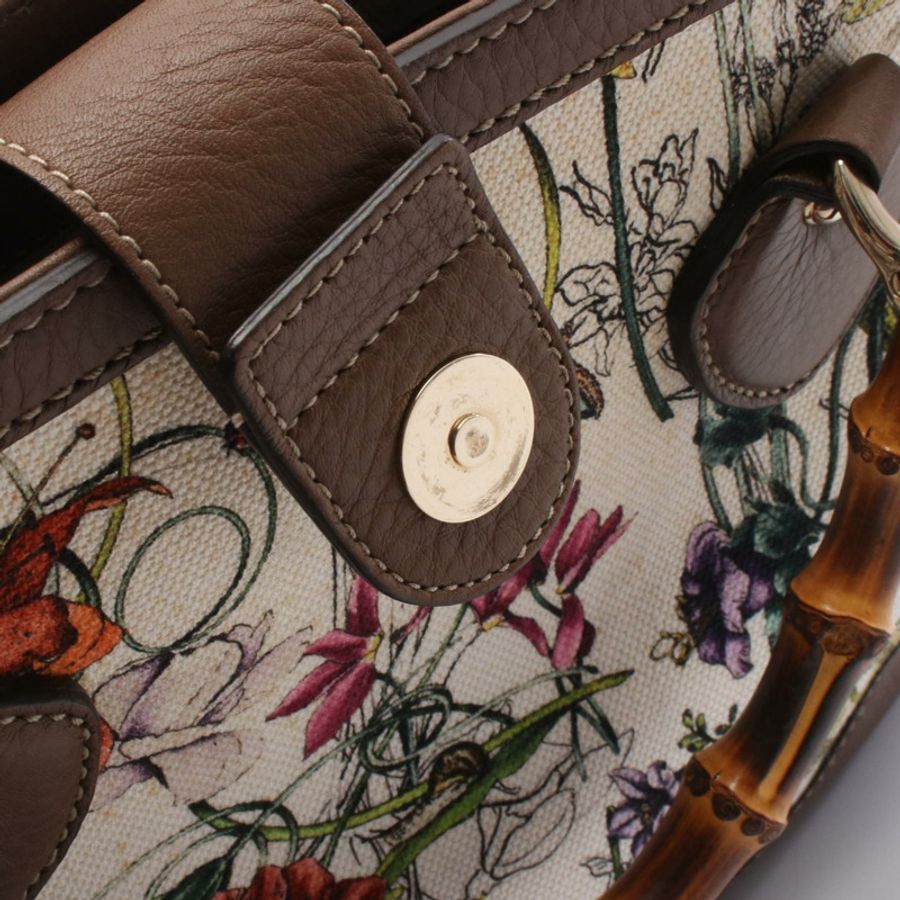 GUCCI Diana 竹節手提包 308360 帆布皮革 棕色 米色 多色 二手-4