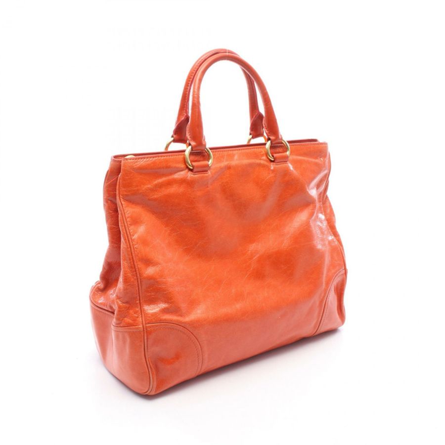 PRADA 金屬 Logo 2WAY 手提包,橘色皮革,二手女款-1