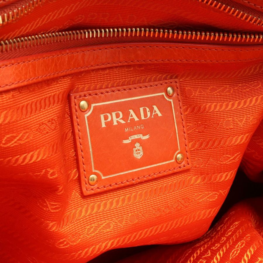 PRADA 金屬 Logo 2WAY 手提包,橘色皮革,二手女款-3