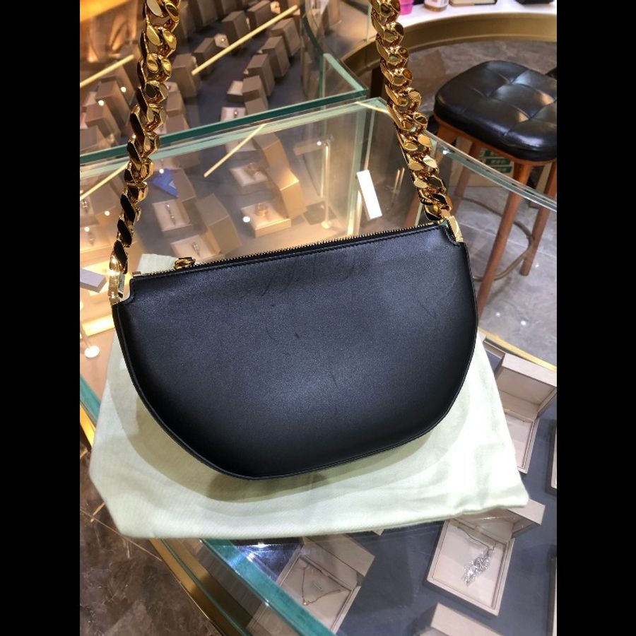 BURBERRY巴寶莉奧林匹克腋下鏈條包,金色鏈條,黑色皮革 成色9新-1