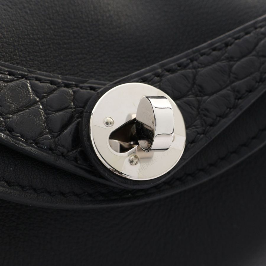 HERMES 愛馬仕 Mini Lindy Touch Swift牛皮 Alligator鱷魚皮 琳蒂包 黑色 銀扣 Y刻 肩背包-6