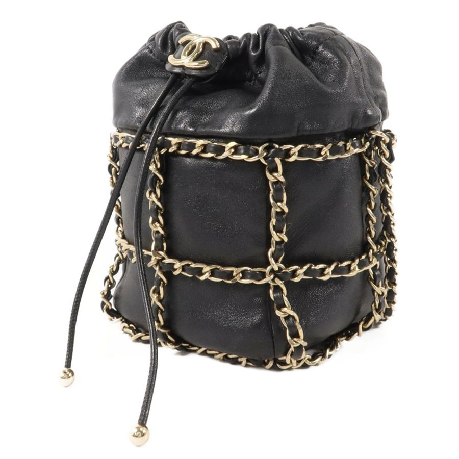 CHANEL 羊皮皮革Drawstring Chain Shoulder鏈帶肩背袋-2