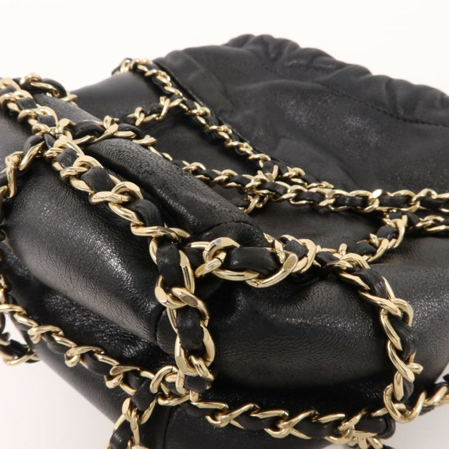 CHANEL 羊皮皮革Drawstring Chain Shoulder鏈帶肩背袋-12