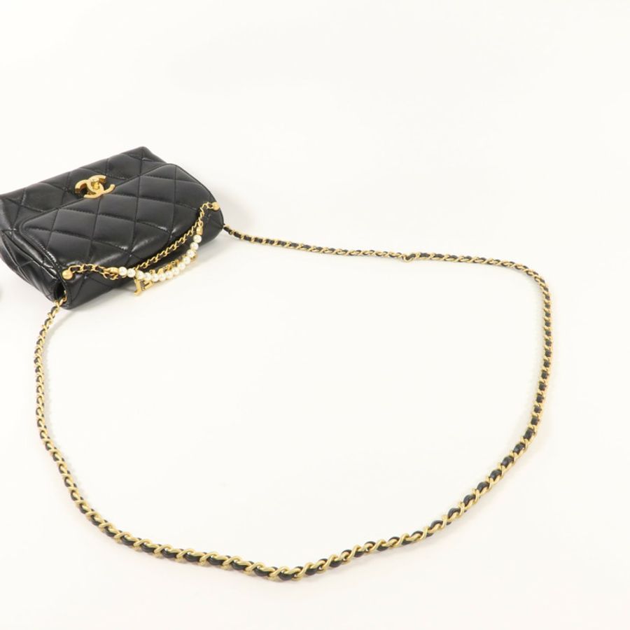 CHANEL 羊皮皮革Pearl Chain Mini Flap Bag鏈帶肩背袋-7