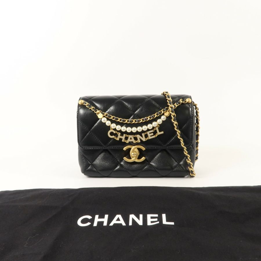 CHANEL 羊皮皮革Pearl Chain Mini Flap Bag鏈帶肩背袋-8