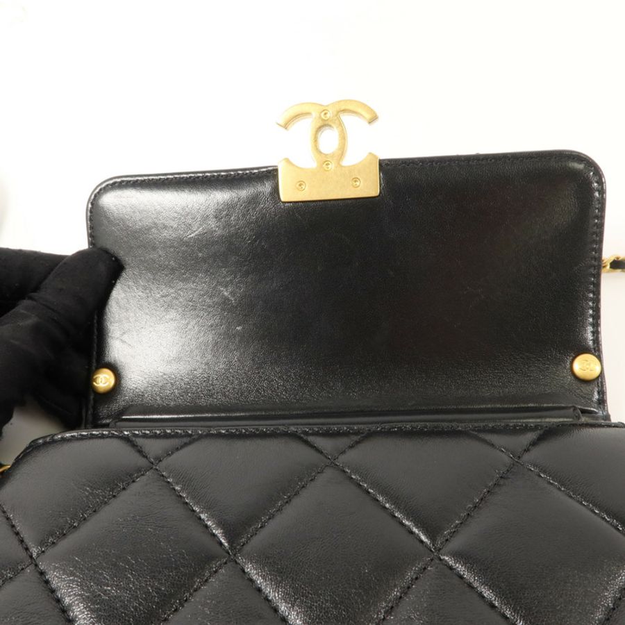 CHANEL 羊皮皮革Pearl Chain Mini Flap Bag鏈帶肩背袋-11