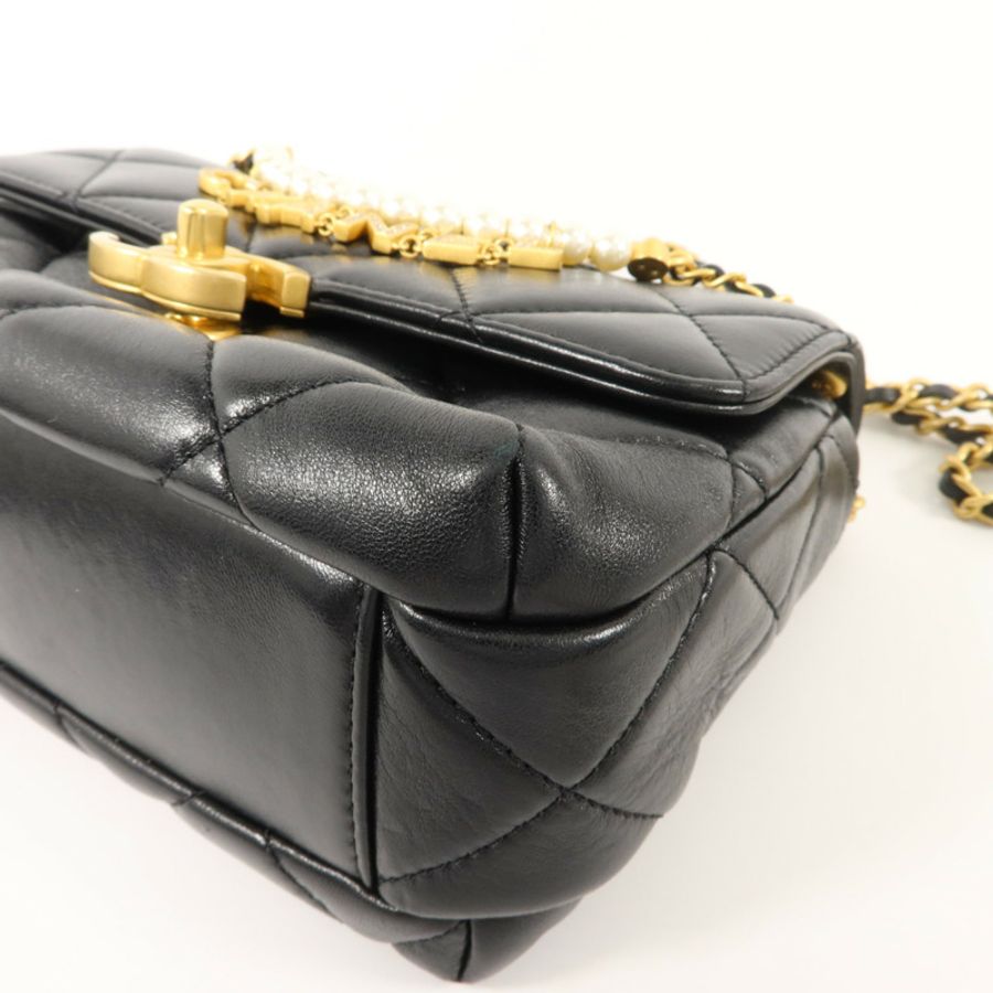 CHANEL 羊皮皮革Pearl Chain Mini Flap Bag鏈帶肩背袋-12