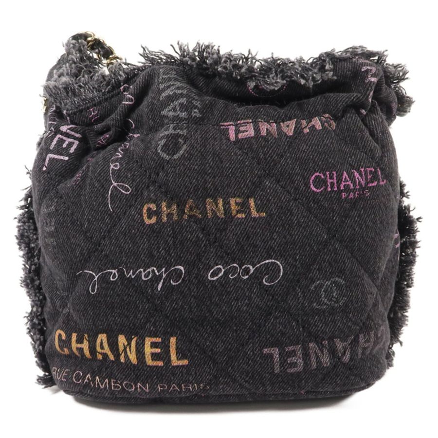 CHANEL 牛仔布料Mood Logo Printed Bucket鏈帶肩背袋-1