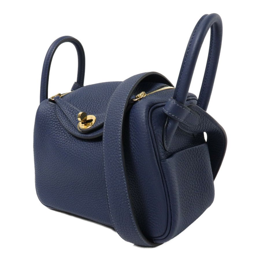 HERMES Clemence皮革Mini Lindy手挽肩背兩用袋Blue De Prusse-2