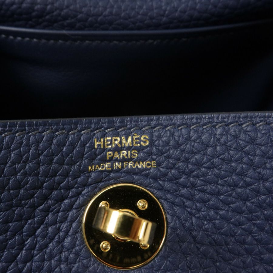 HERMES Clemence皮革Mini Lindy手挽肩背兩用袋Blue De Prusse-5