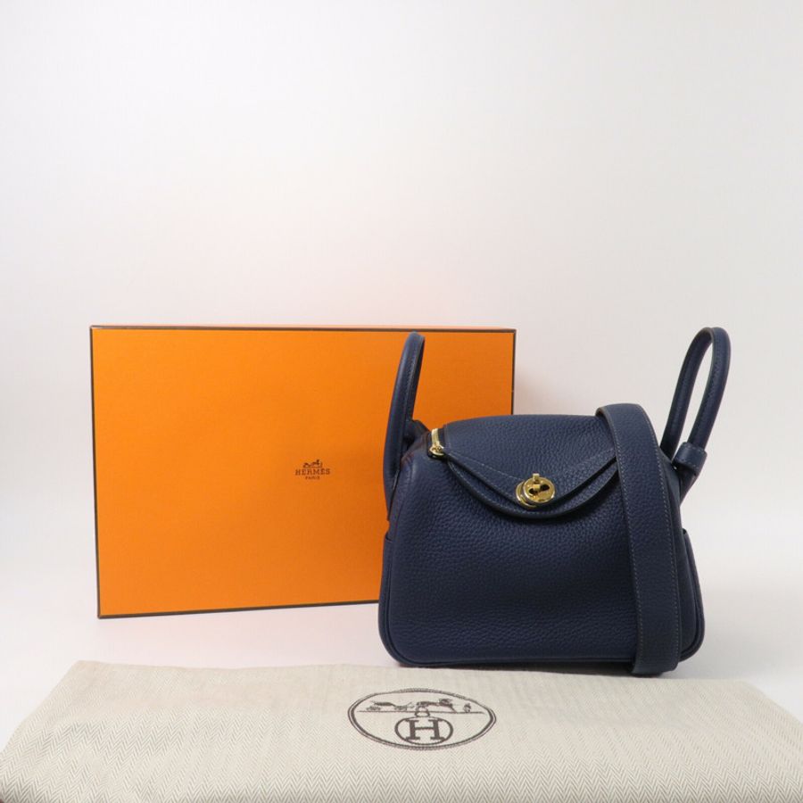 HERMES Clemence皮革Mini Lindy手挽肩背兩用袋Blue De Prusse-9