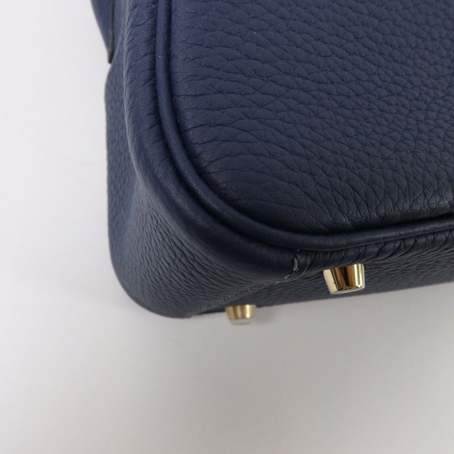 HERMES Clemence皮革Mini Lindy手挽肩背兩用袋Blue De Prusse-10